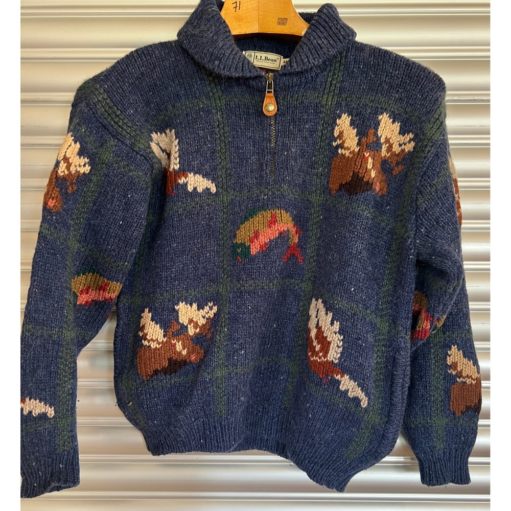 Vintage 1990's LL Bean 100% Wool Quarter Zip Sweater Mens M